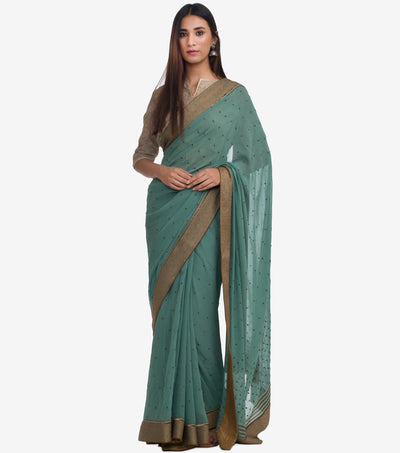Teal Green Georgette Embroidered Saree