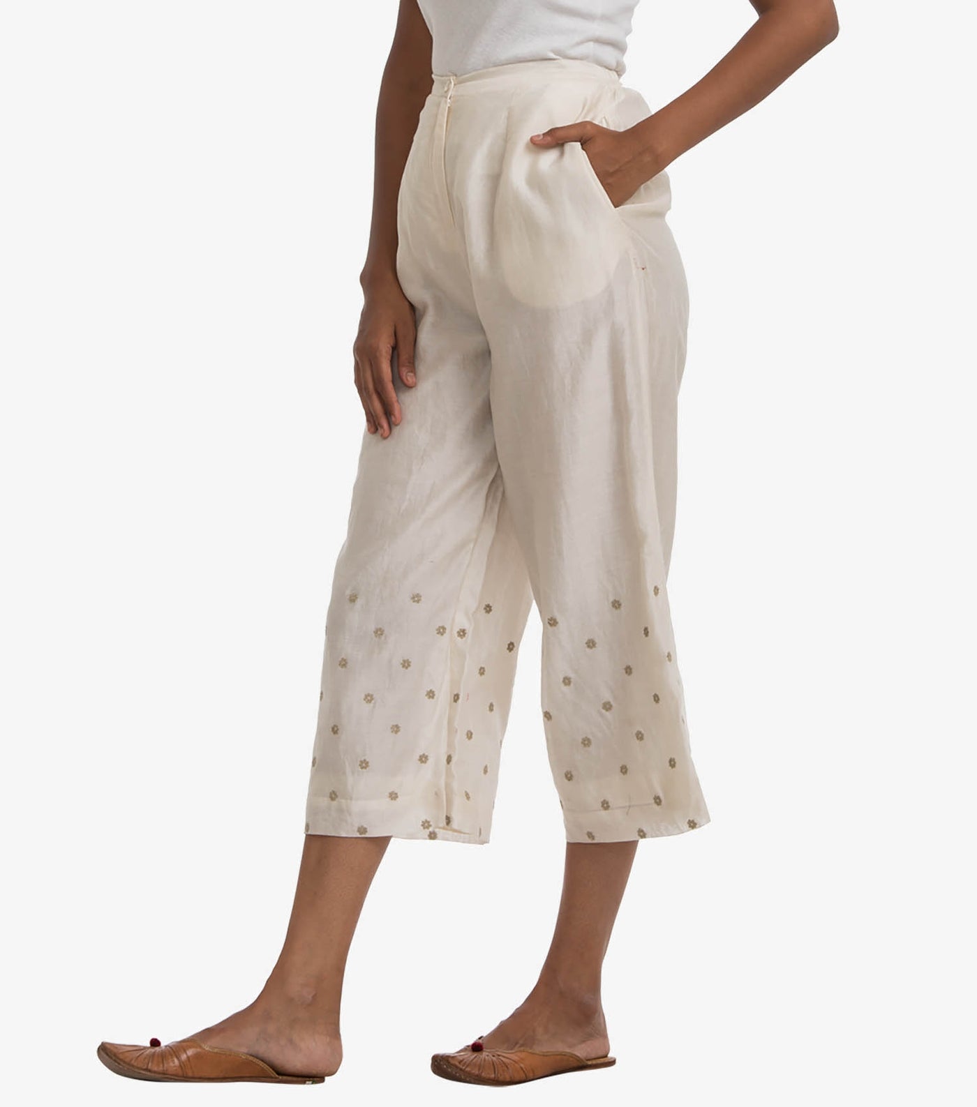 Off-white chanderi embroidered pant