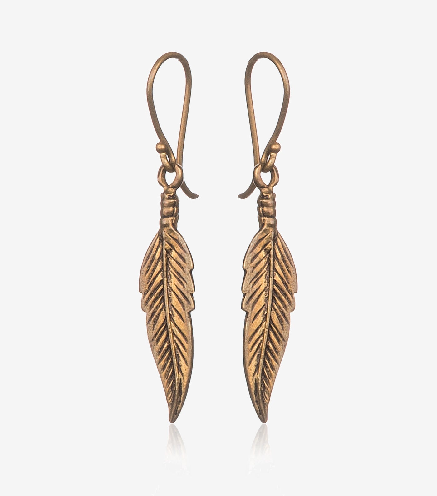Vintage Feather Charm Gold Earrings