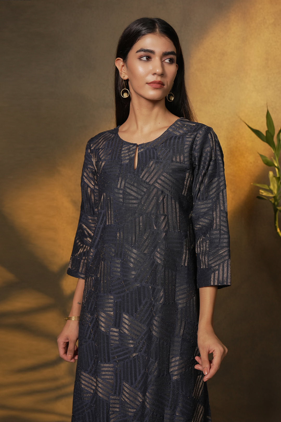 Navy Embroidered Cotton Silk Kurta with Pants and Dupatta