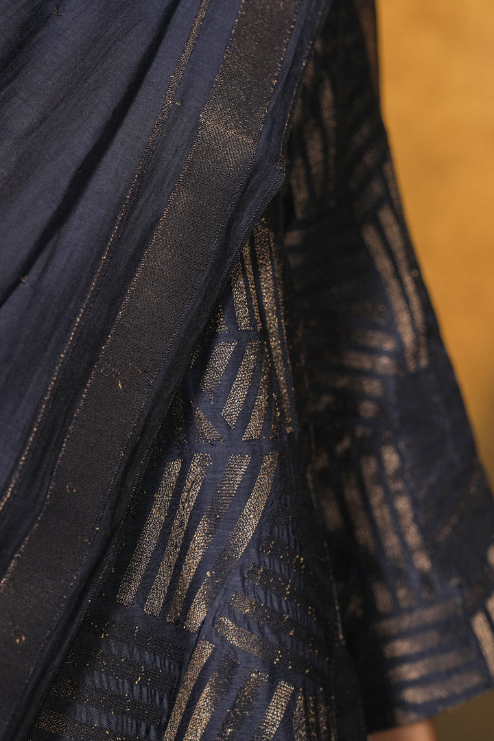 Navy Embroidered Cotton Silk Kurta with Pants and Dupatta