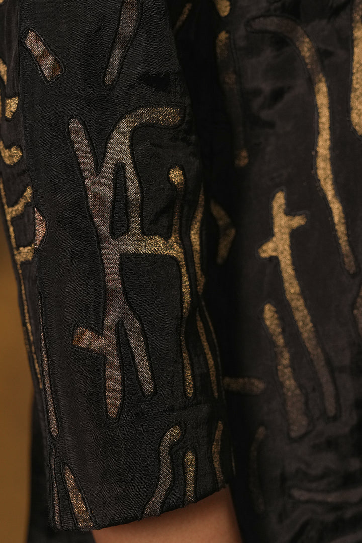 Black Patch Work Embroidered Silk Kurta with Pants