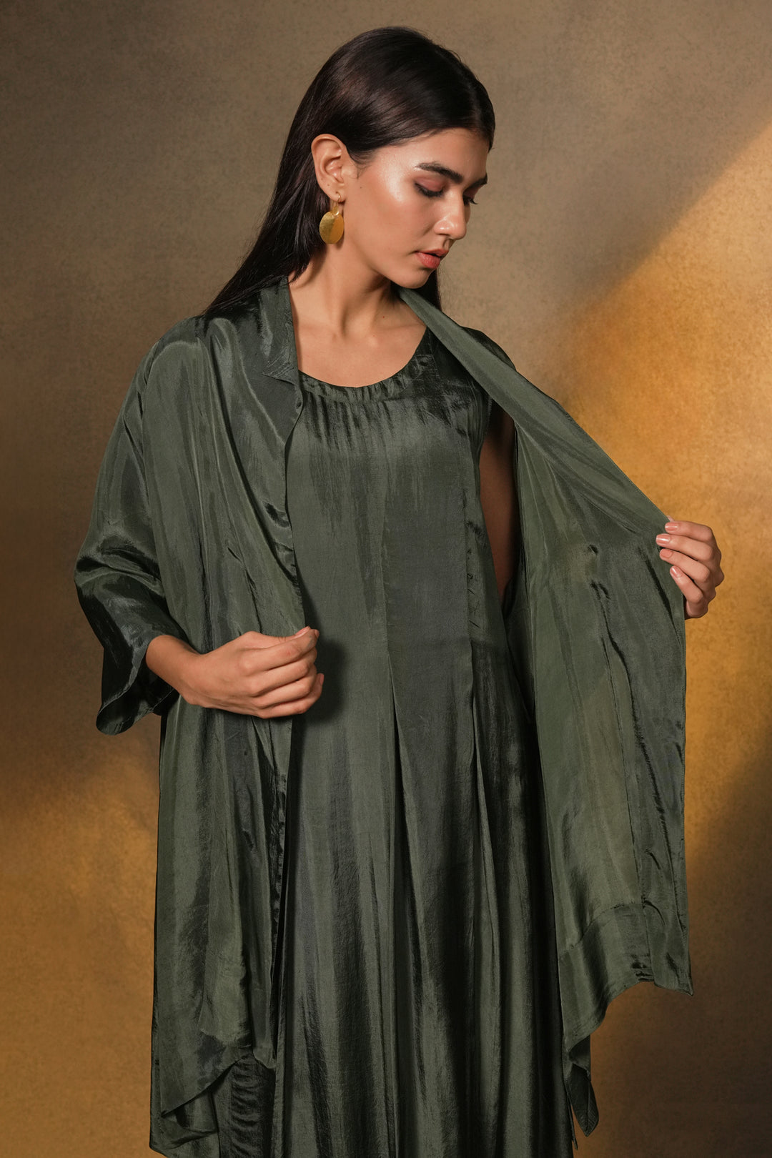 Emerald Green Silk Jacket with Slip