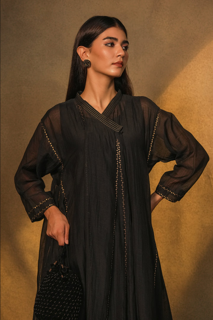 Black Embroidered Chanderi Choga