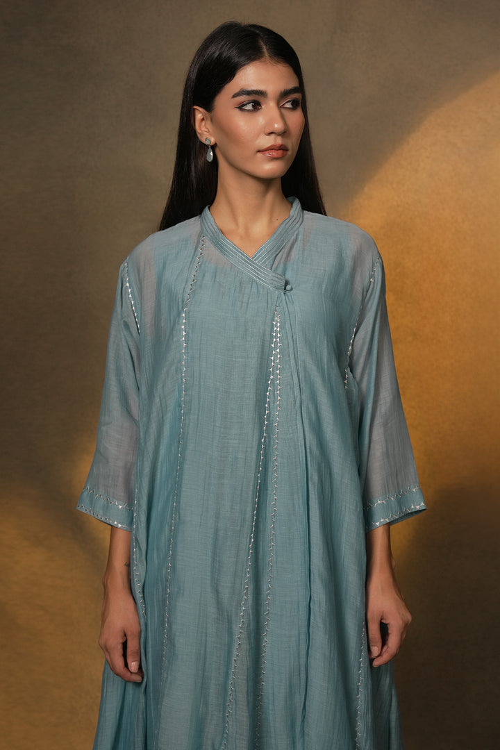 Blue Embroidered Chanderi Choga
