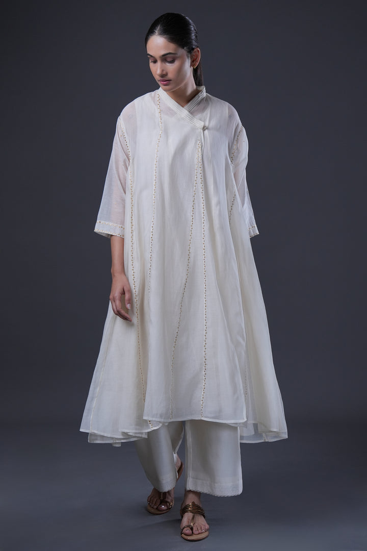 Natural Embroidered Chanderi Choga