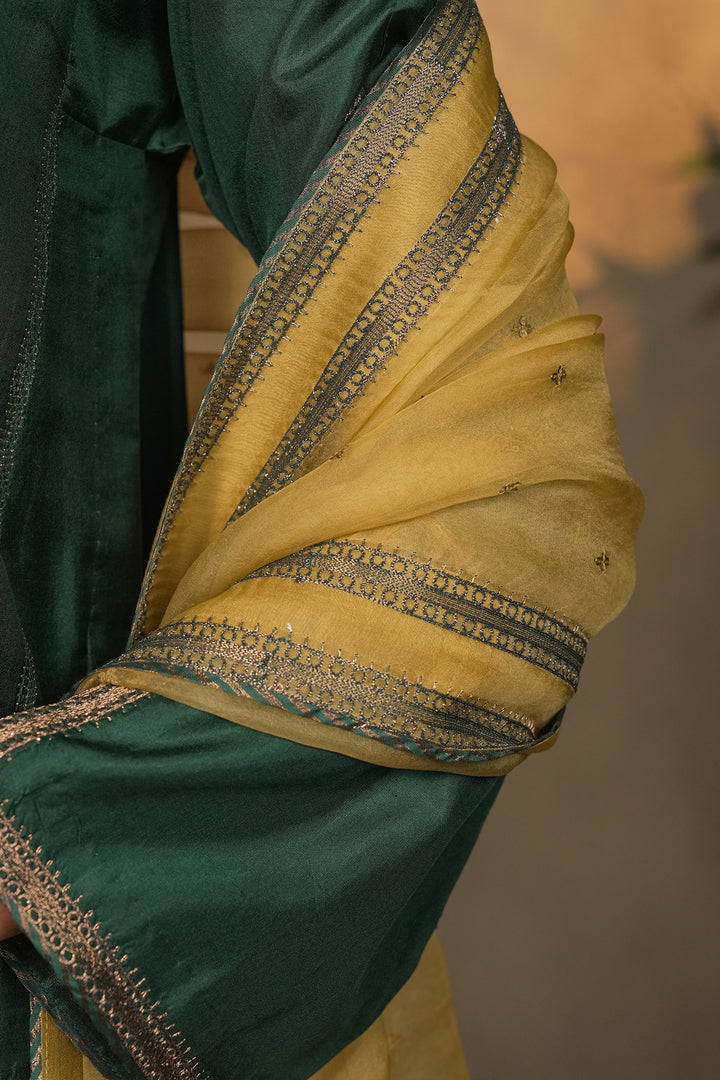 Lime Yellow Hand Embroidered Organza Dupatta