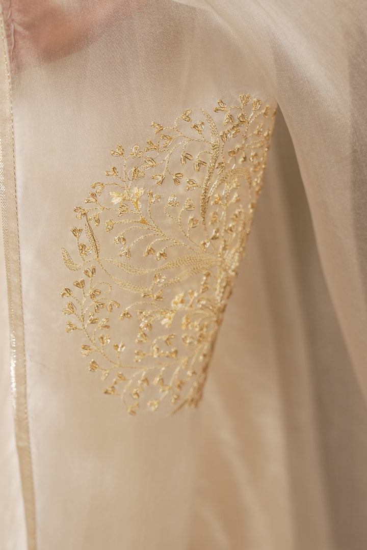 Natural Embroidered Organza Dupatta