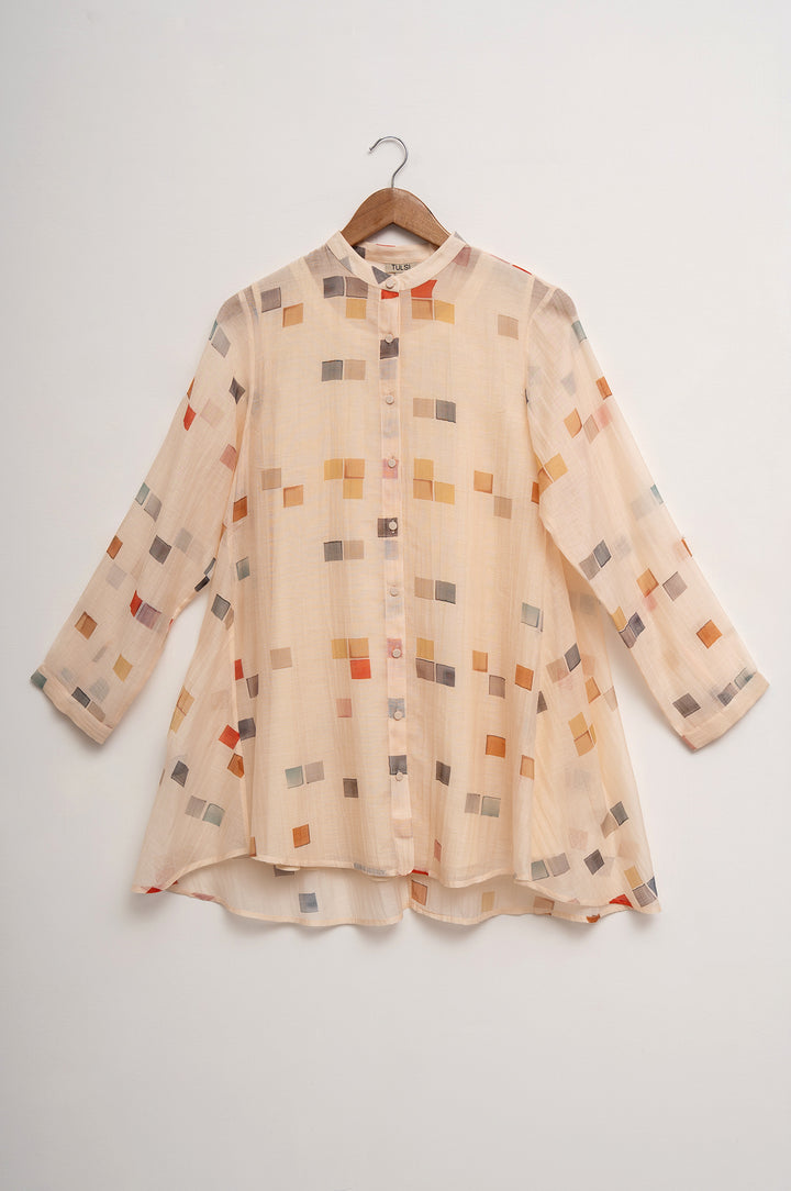 Cream Printed Chanderi Tunic