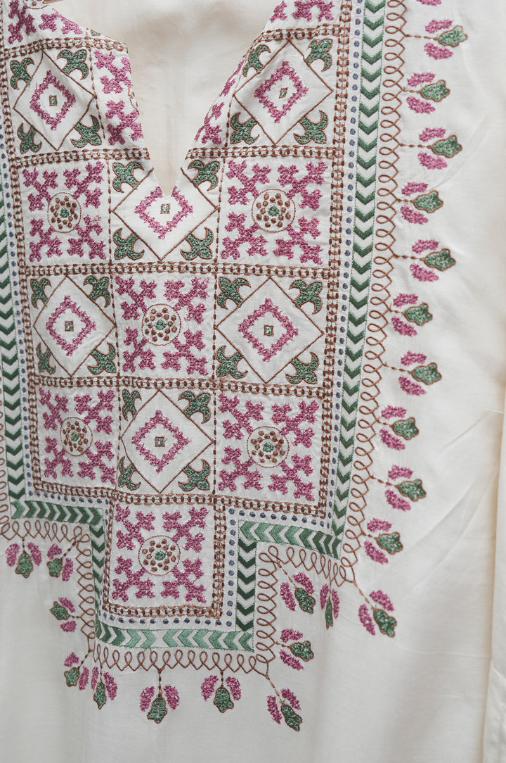 Off-white and Rose Embroidered Kurta Set