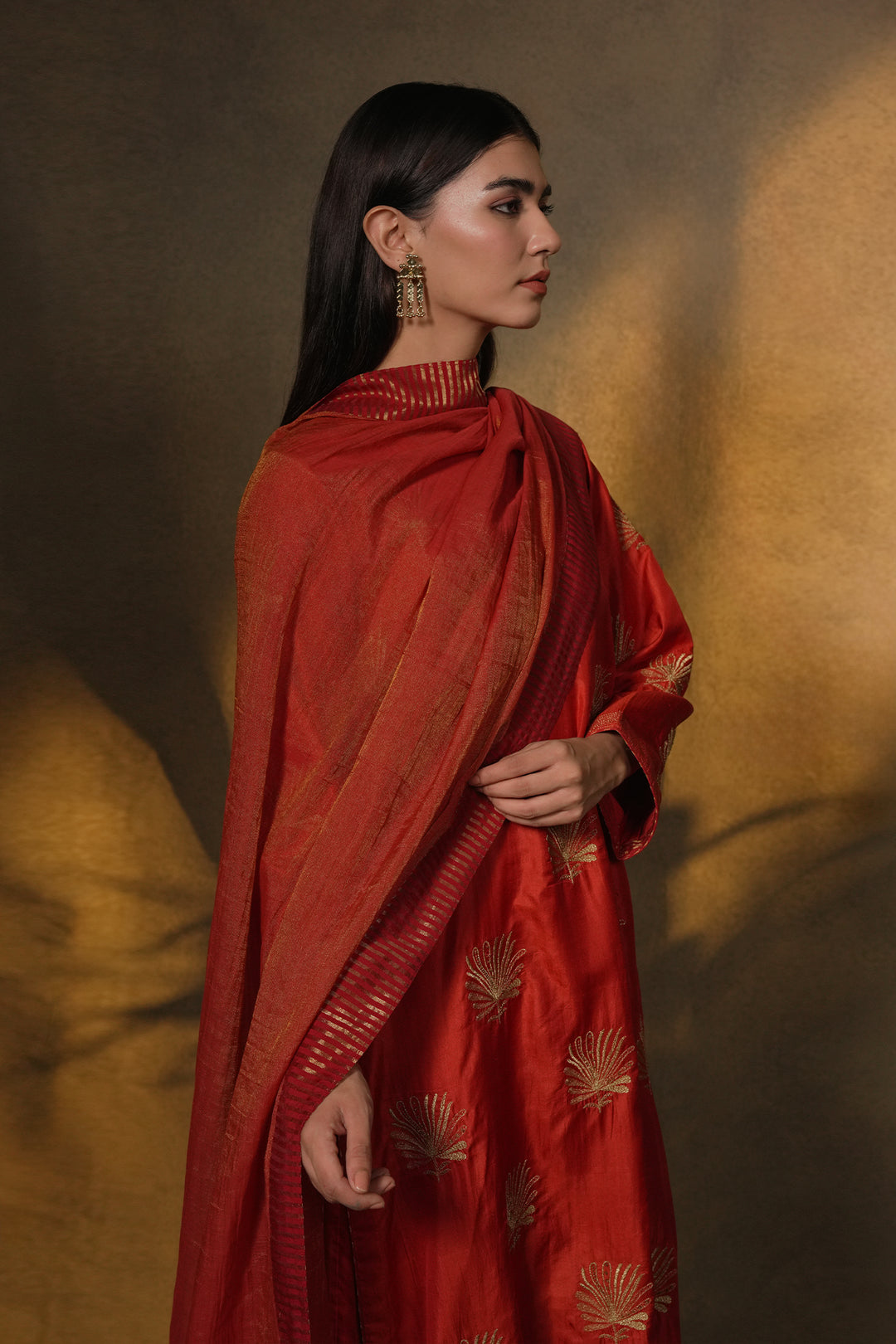 Orange Embroidered Tissue Dupatta