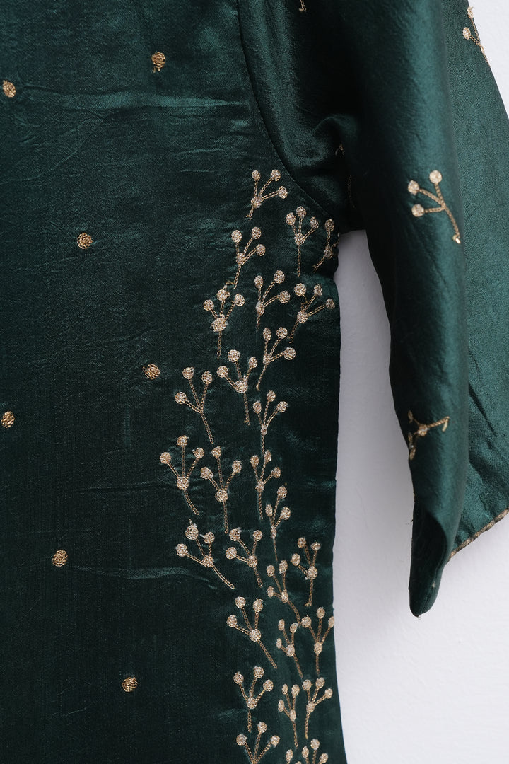 Green Silk Embroidered Kurta