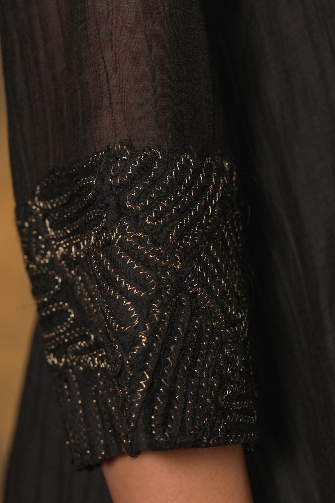 Black Textured Embroidered Chanderi Dress