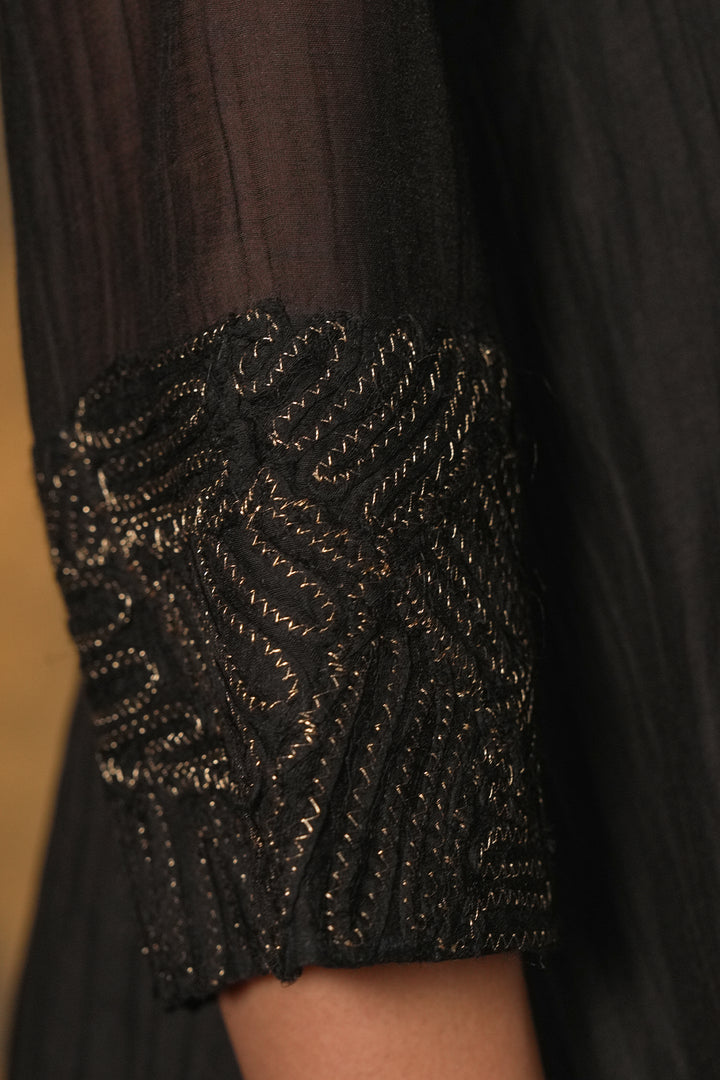 Black Textured Embroidered Chanderi Dress
