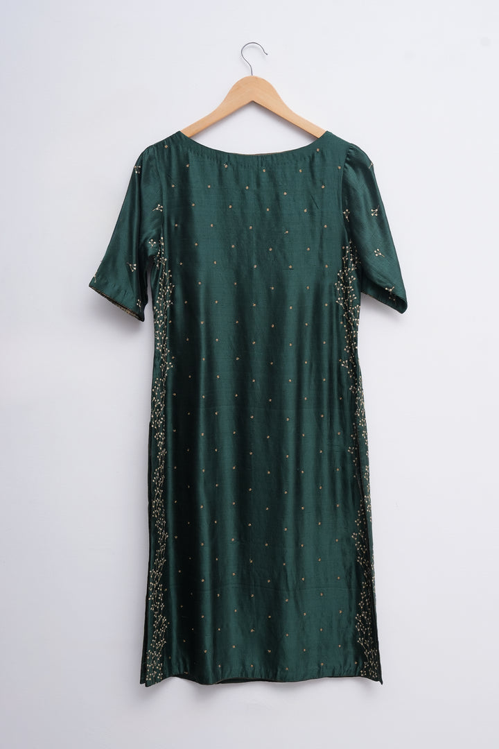 Green Silk Embroidered Kurta