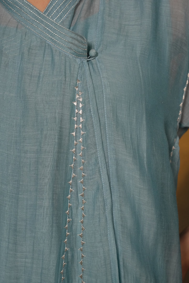 Blue Embroidered Chanderi Choga
