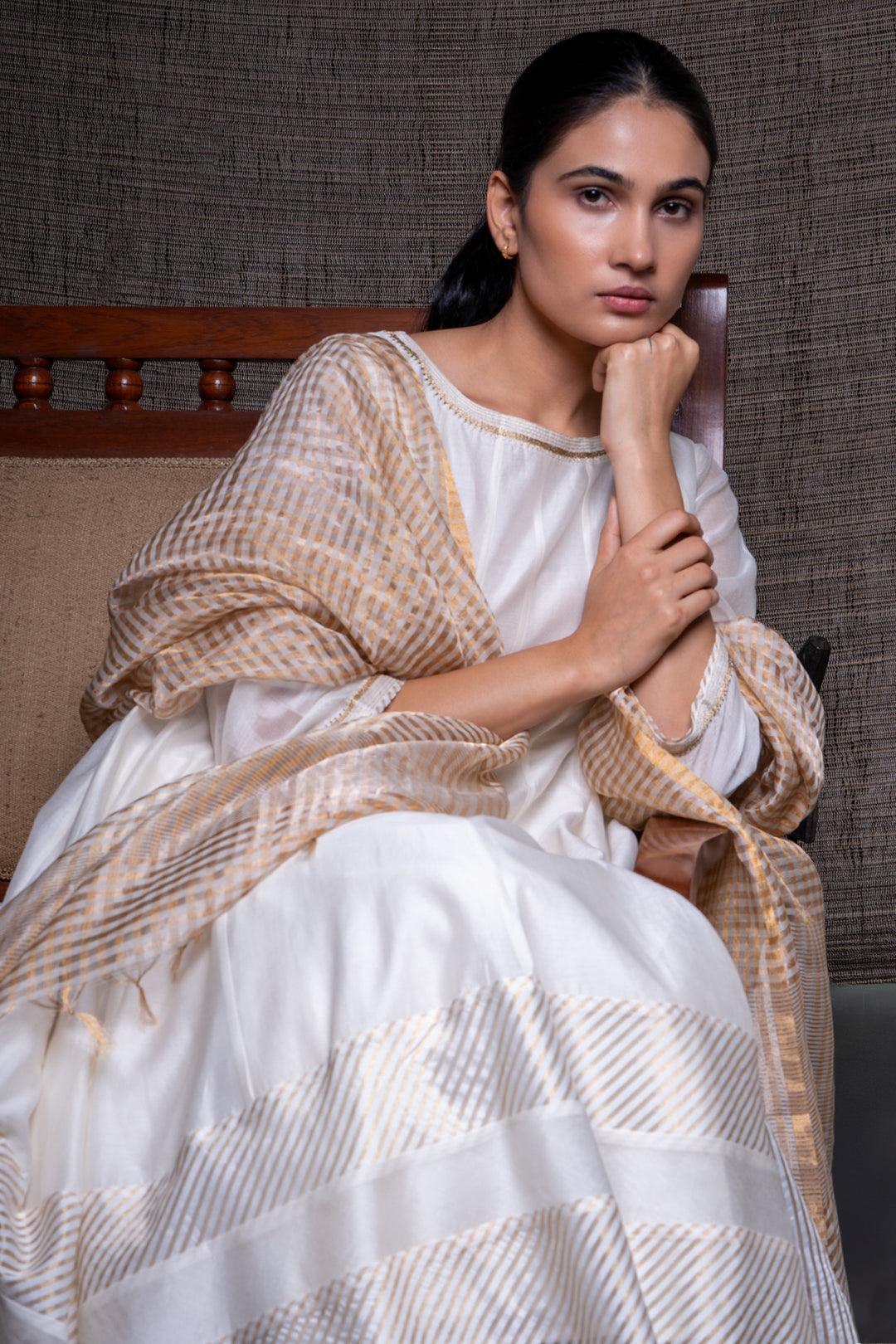Natural Embroidered Chanderi Kurta