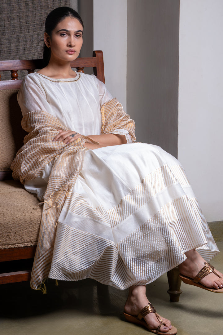 Natural Embroidered Chanderi Kurta