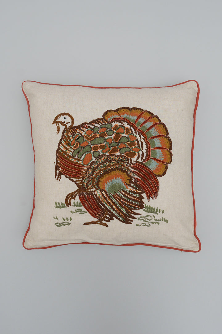 Woodland Turkey Embroidered Cushion Cover