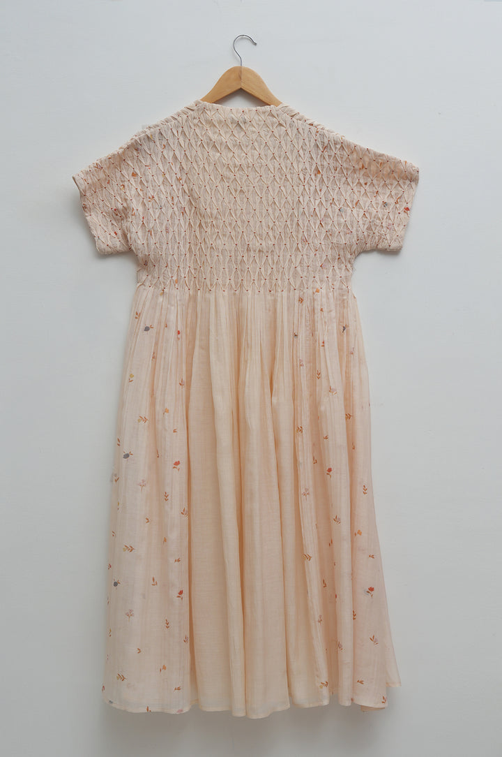 Cream Printed Chanderi Dress