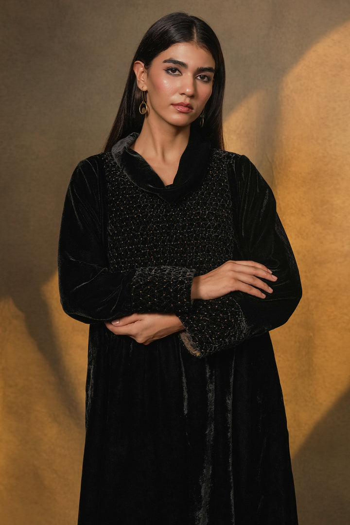 Black Hand Embroidered Velvet Dress