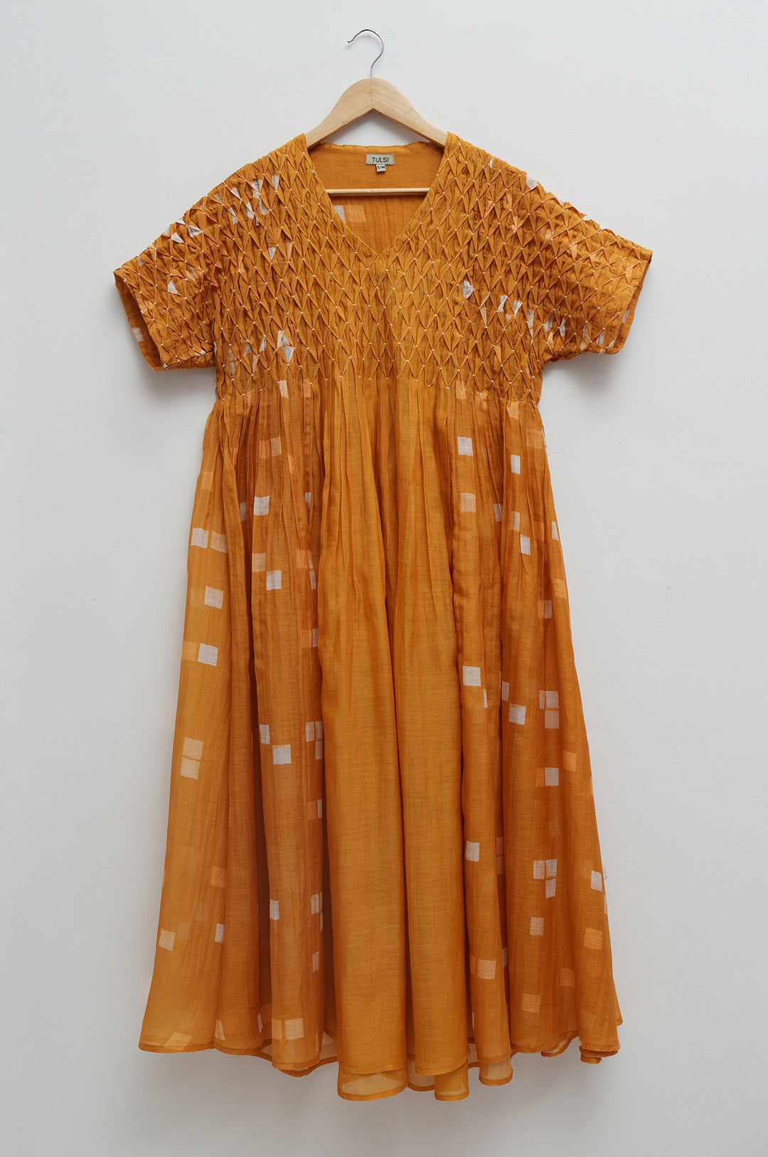 Mustard Printed Chanderi Dress