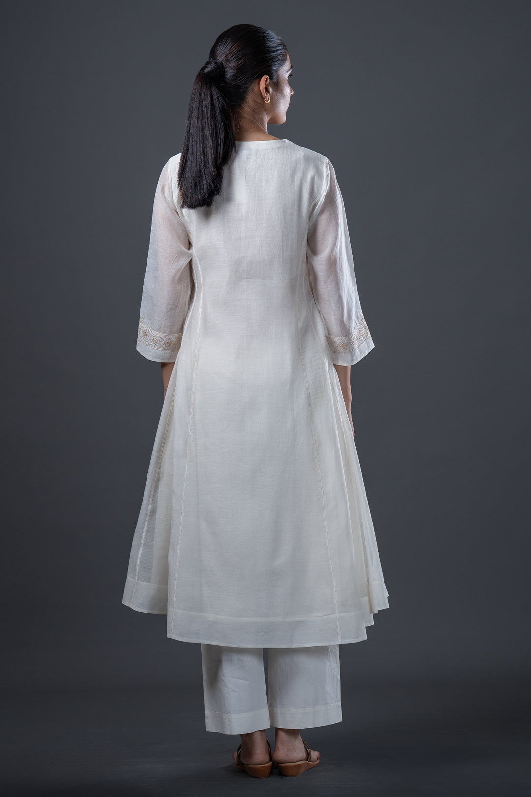Natural Embroidered Chanderi Kurta