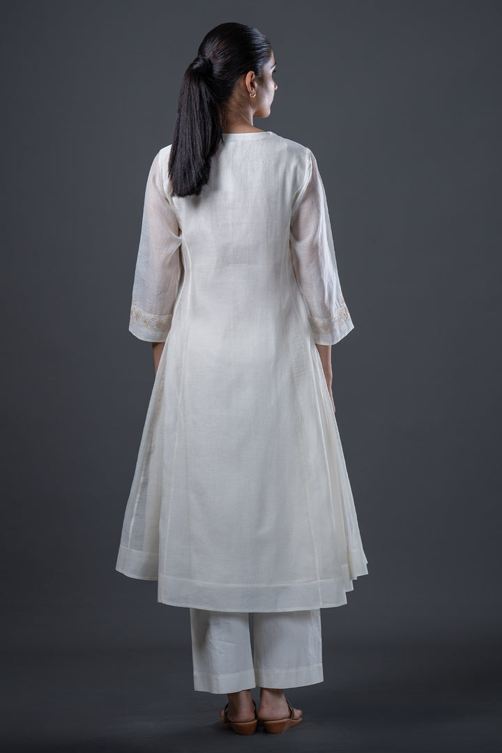 Natural Embroidered Chanderi Kurta