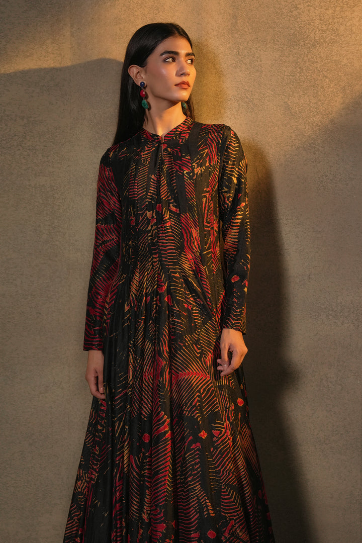 Black & Red Hand Dyed Shibori Silk Gown