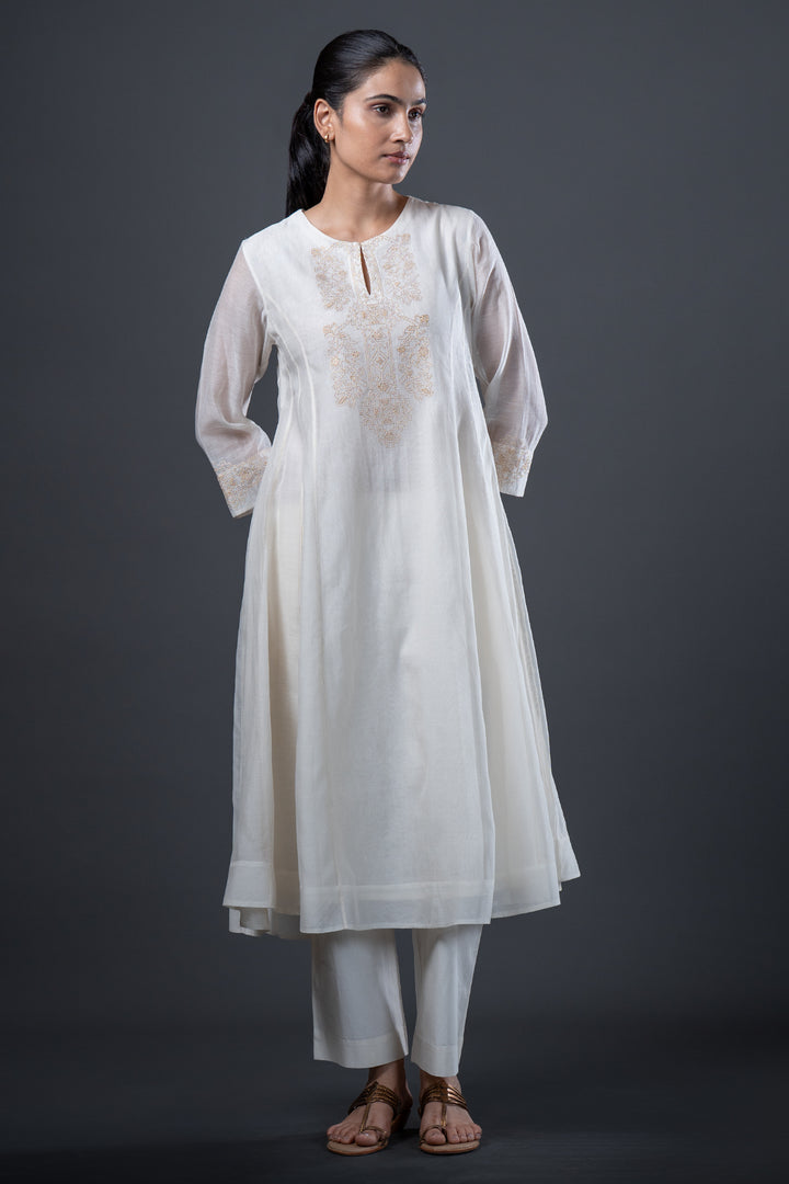 Natural Embroidered Chanderi Kurta