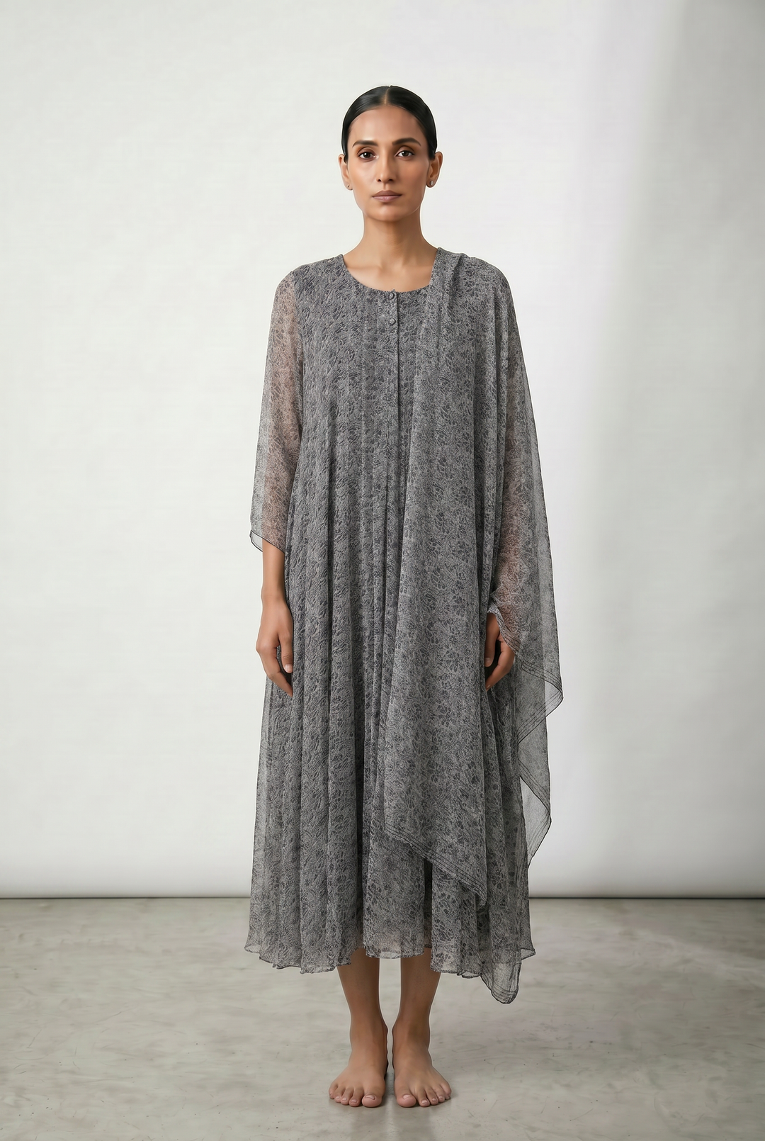 Grey Printed Chiffon Kurta