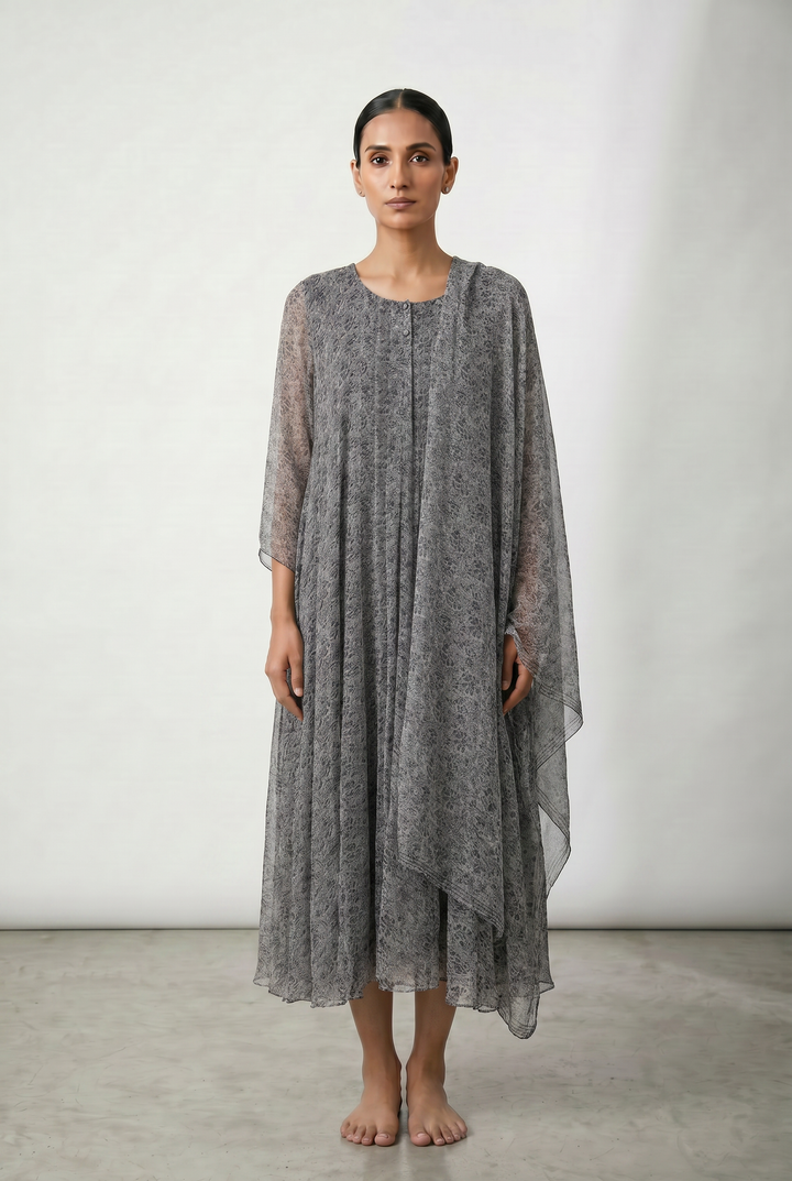 Grey Printed Chiffon Kurta