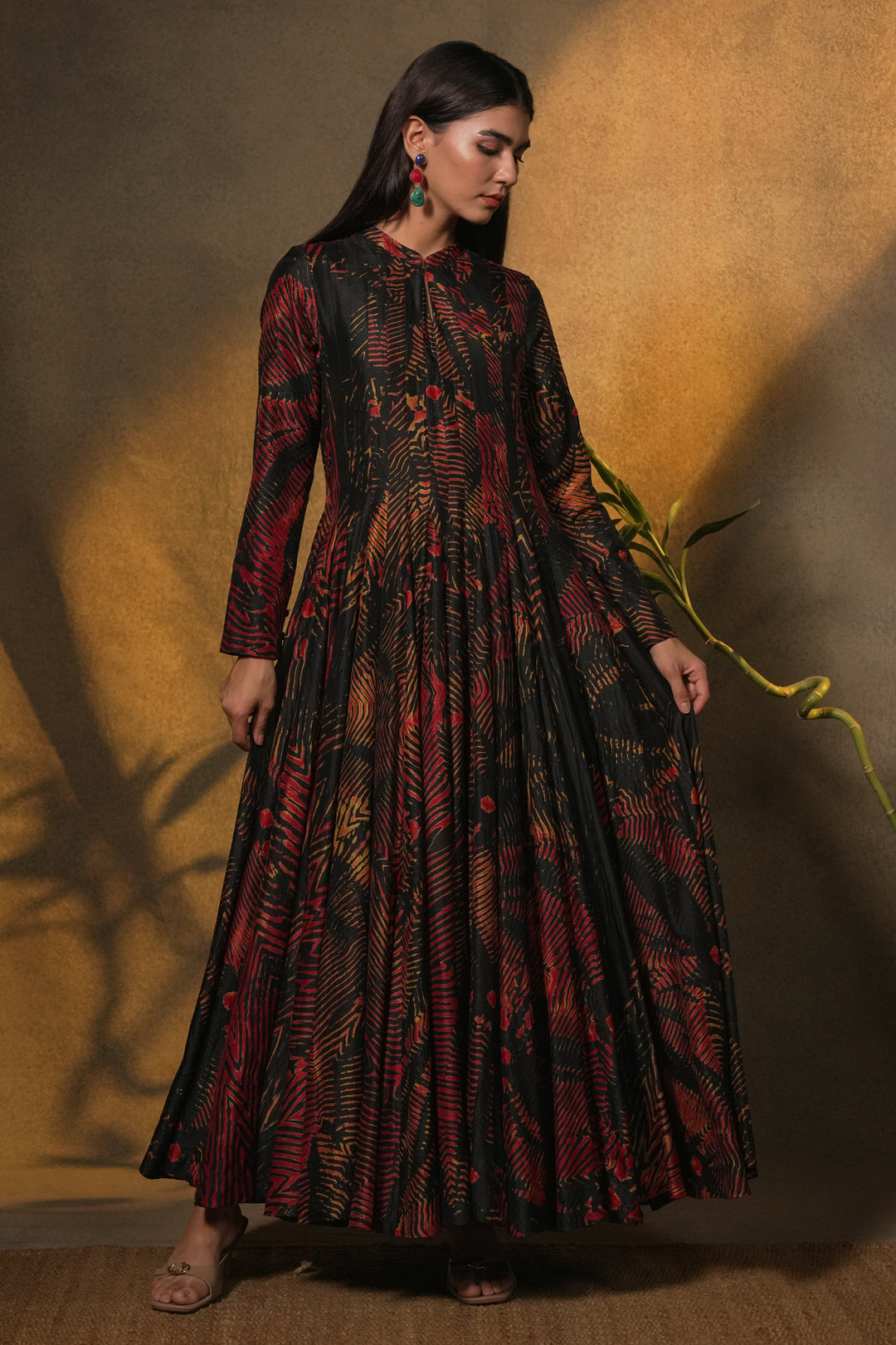 Black & Red Hand Dyed Shibori Silk Gown