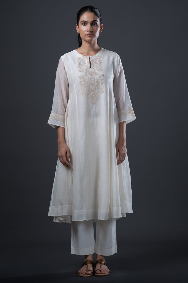 Natural Embroidered Chanderi Kurta
