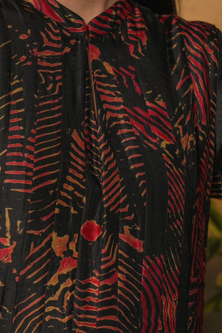 Black & Red Hand Dyed Shibori Silk Gown