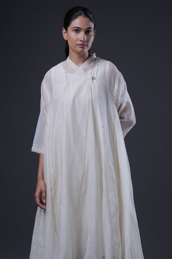 Natural Embroidered Chanderi Choga