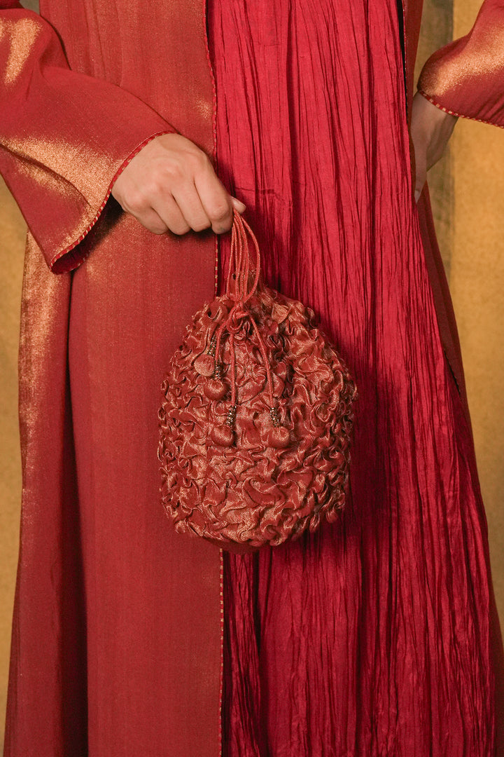 Maroon Hand Embroidered Tissue Potli