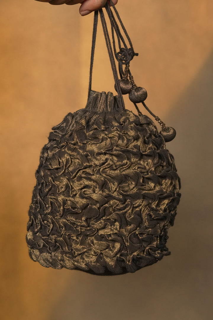 Black/Gold Hand Embroidered Tissue Potli