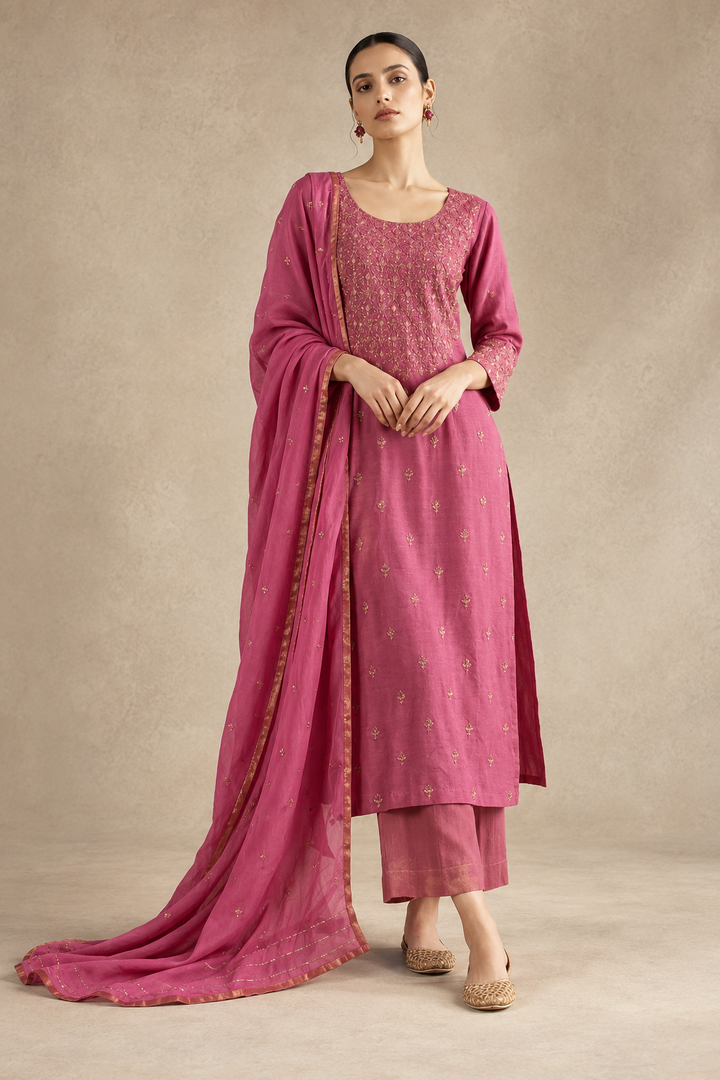 Magenta Hand Embroidered Suit Set