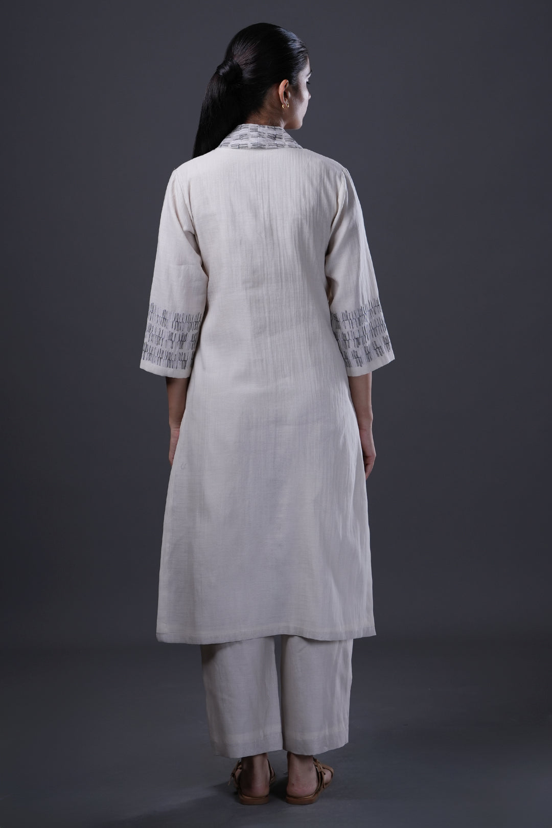 Ivory Embroidered Chanderi Kurta Set