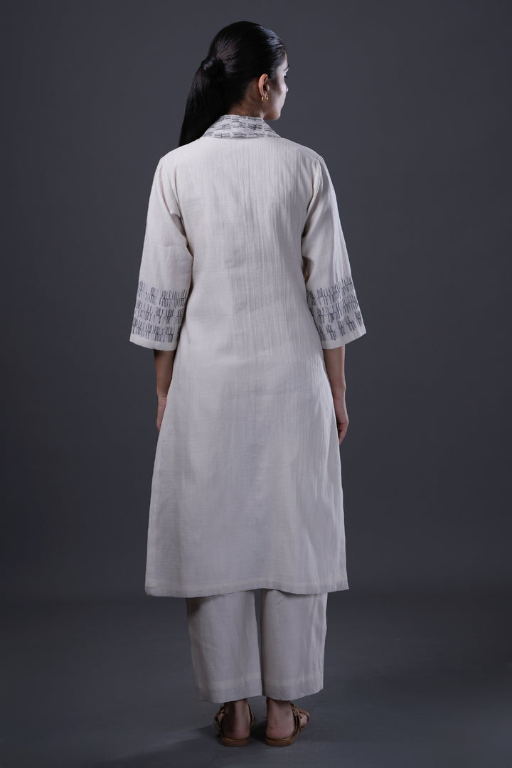 Ivory Embroidered Chanderi Kurta Set