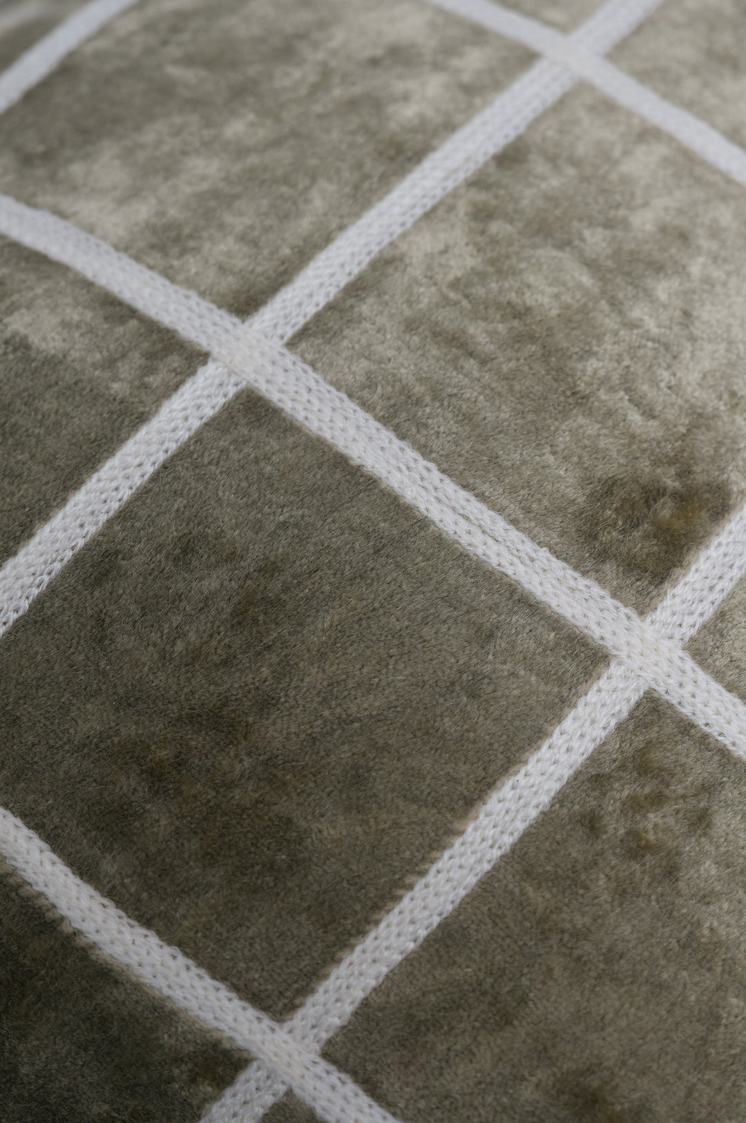 Olive Grid Velvet Cushion Cover