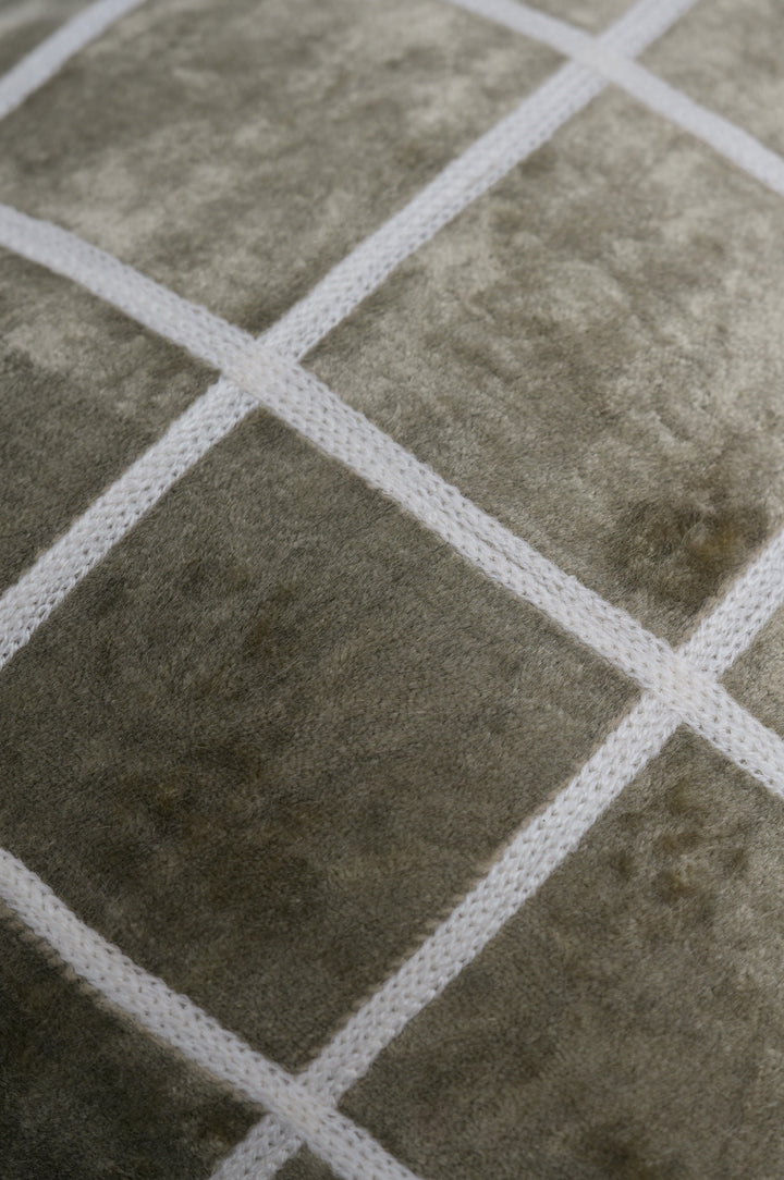 Olive Grid Velvet Cushion Cover