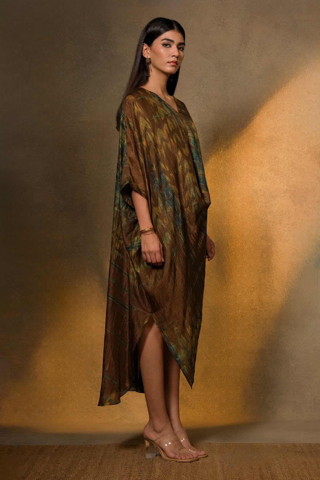 Brown Shibori Silk Dress
