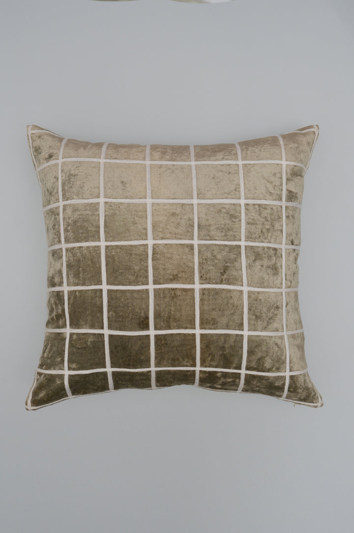 Olive Grid Velvet Cushion Cover
