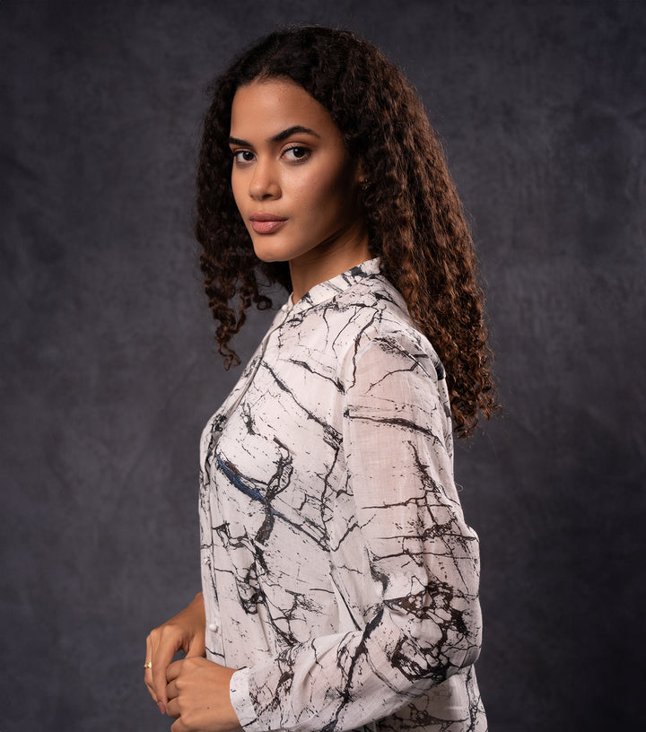 White Hand-Dyed Shibori Asymmetrical Dress
