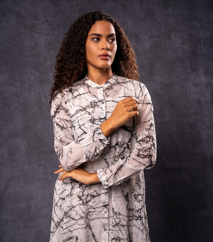 White Hand-Dyed Shibori Asymmetrical Dress