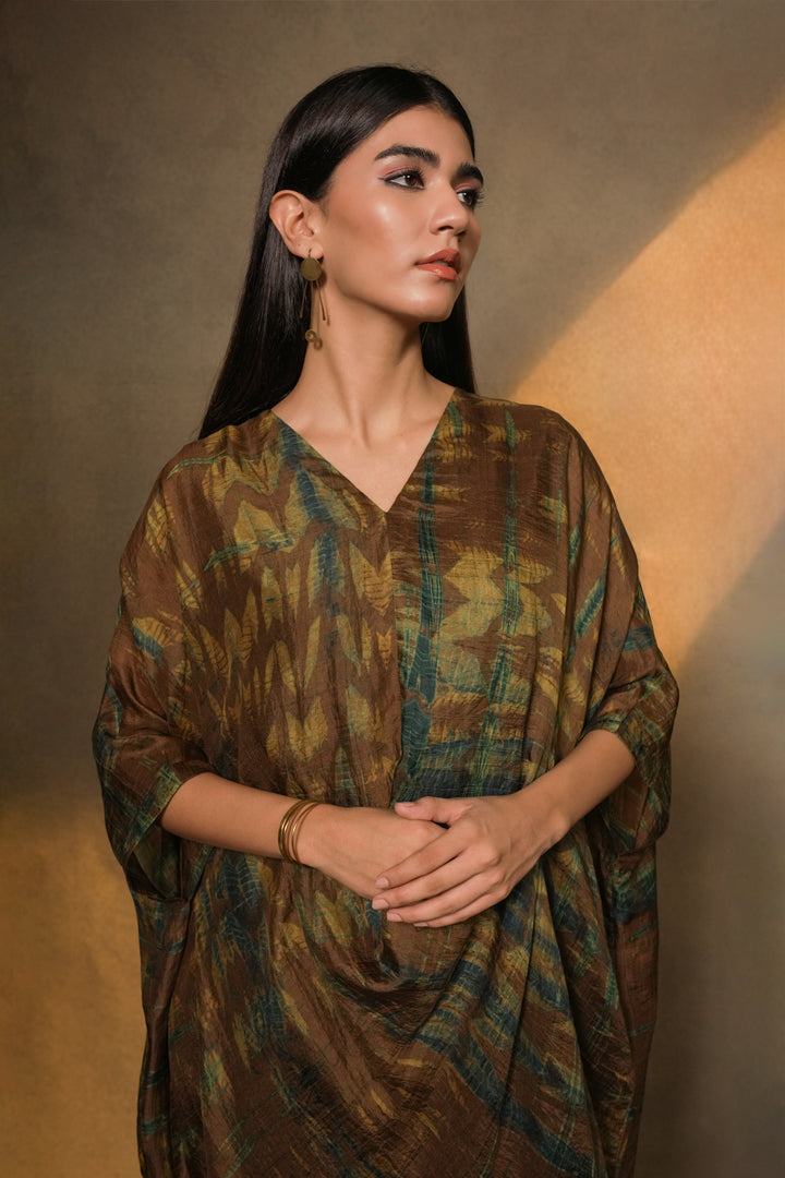 Brown Shibori Silk Dress