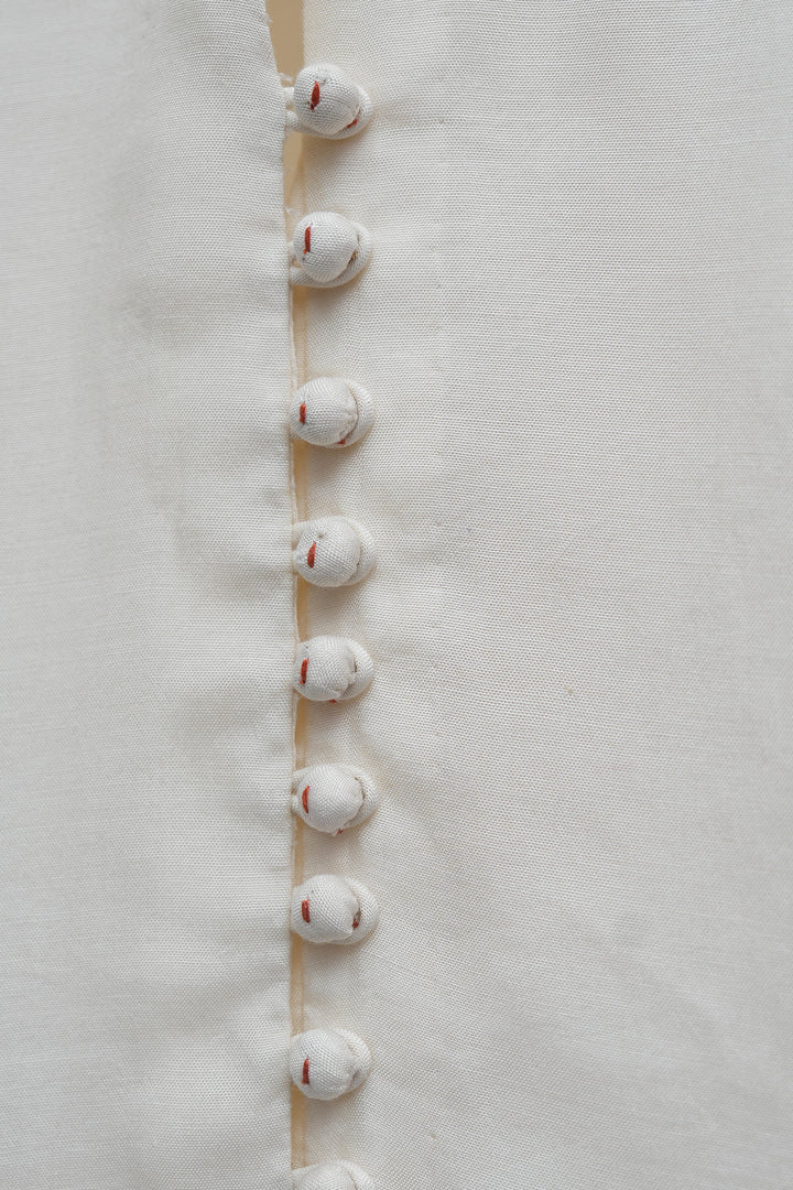Off White & Peach Embroidered Cotton Silk Kurta Set
