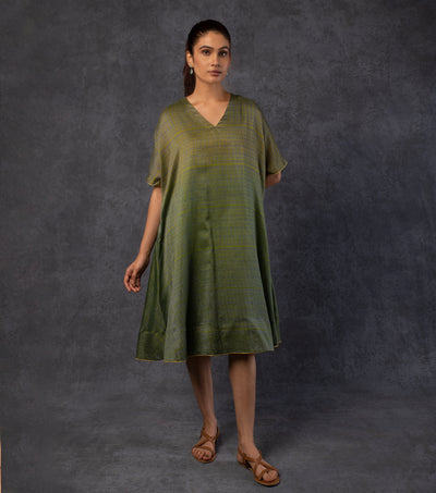 Green Printed Ombre Chanderi Dress